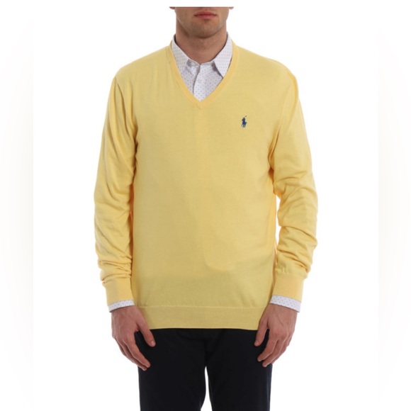Polo Ralph Lauren 100% Cashmere Yellow V Neck Sweater Long Sleeve Vest - Picture 2 of 7